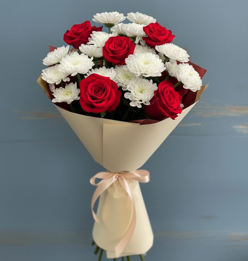 Букет цветов из: Розы и Хризантемы в Нязепетровске