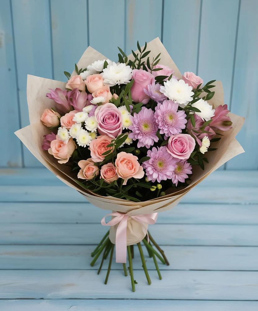 Букет цветов из: Хризантемы, Розы и Альстромерии в Нязепетровске