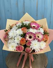 Букет цветов из:  Розы, Герберы и Хризантемы в Нязепетровске