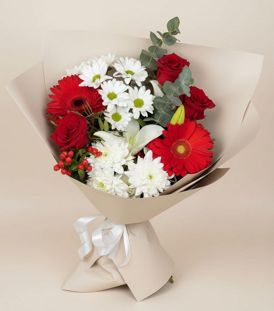 Букет цветов из: Розы, Хризантемы, Герберы и Лилии в Нязепетровске