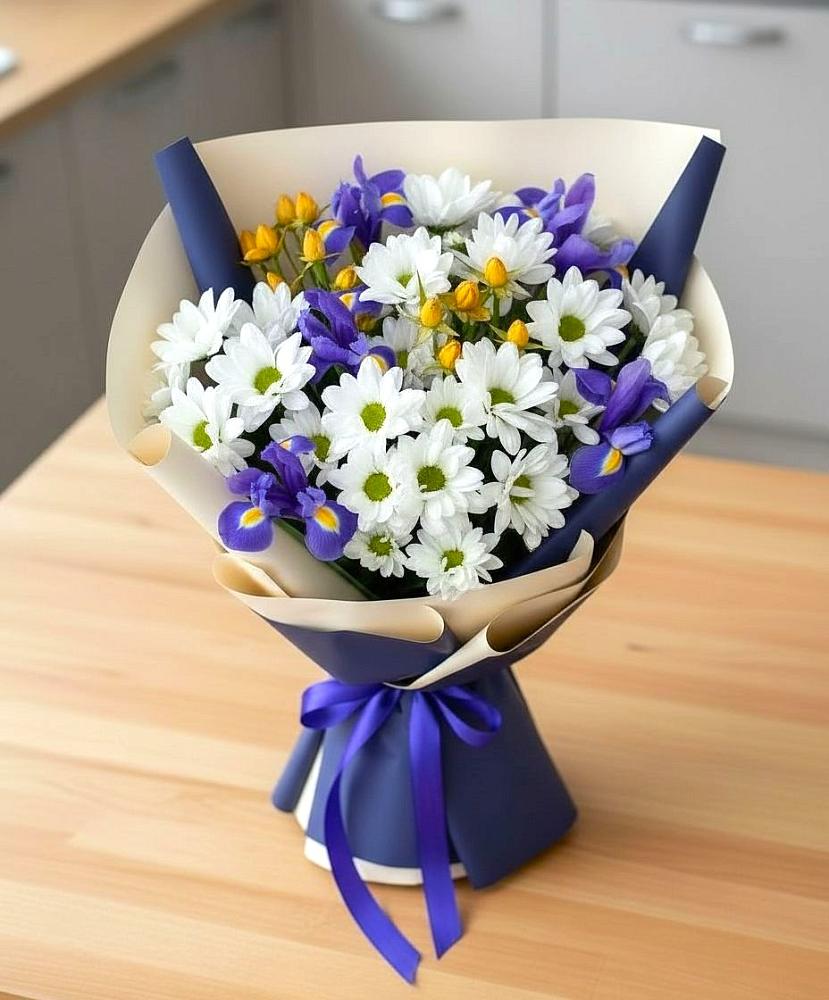 Букет цветов из: Розы, Ирисы и Хризантемы в Нязепетровске